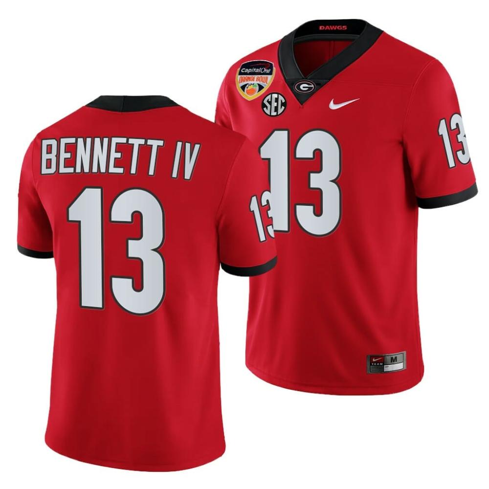 Mens Georgia Bulldogs 13 Stetson Bennett 2021 Orange Bowl Jersey Red College