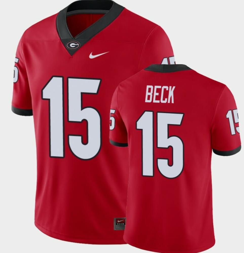 Mens Georgia Bulldogs 15 Carson Beck Red College Football Alumni Player Jersey
