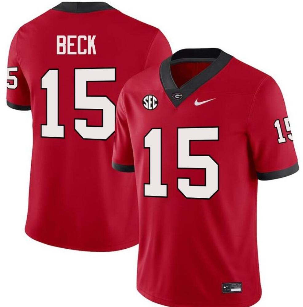 Mens Georgia Bulldogs 15 Carson Beck Red Stitched Jersey