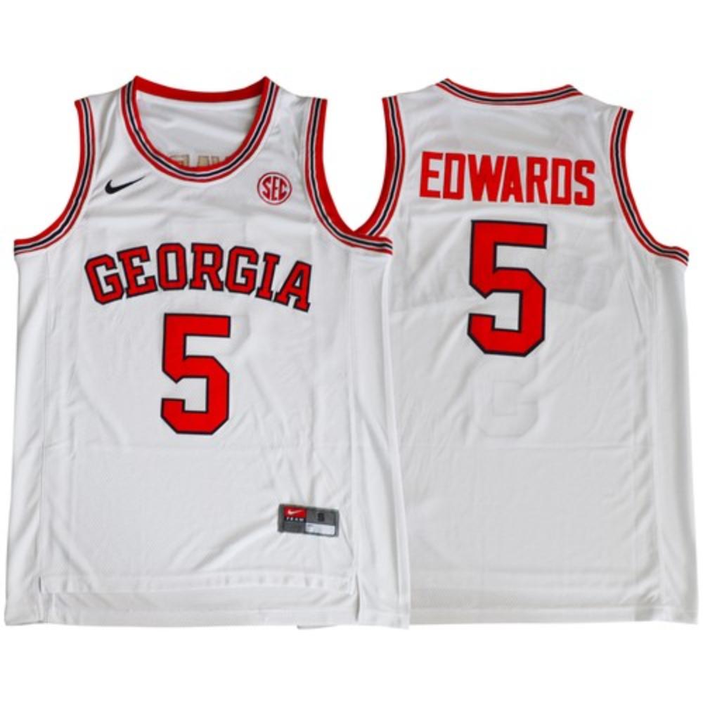 Mens Georgia Bulldogs 5 Anthony Edwards Basketball Jersey White
