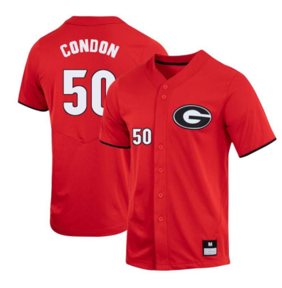 Mens Georgia Bulldogs 50 Charlie Condon Jersey Red Baseball Alumni Jersey