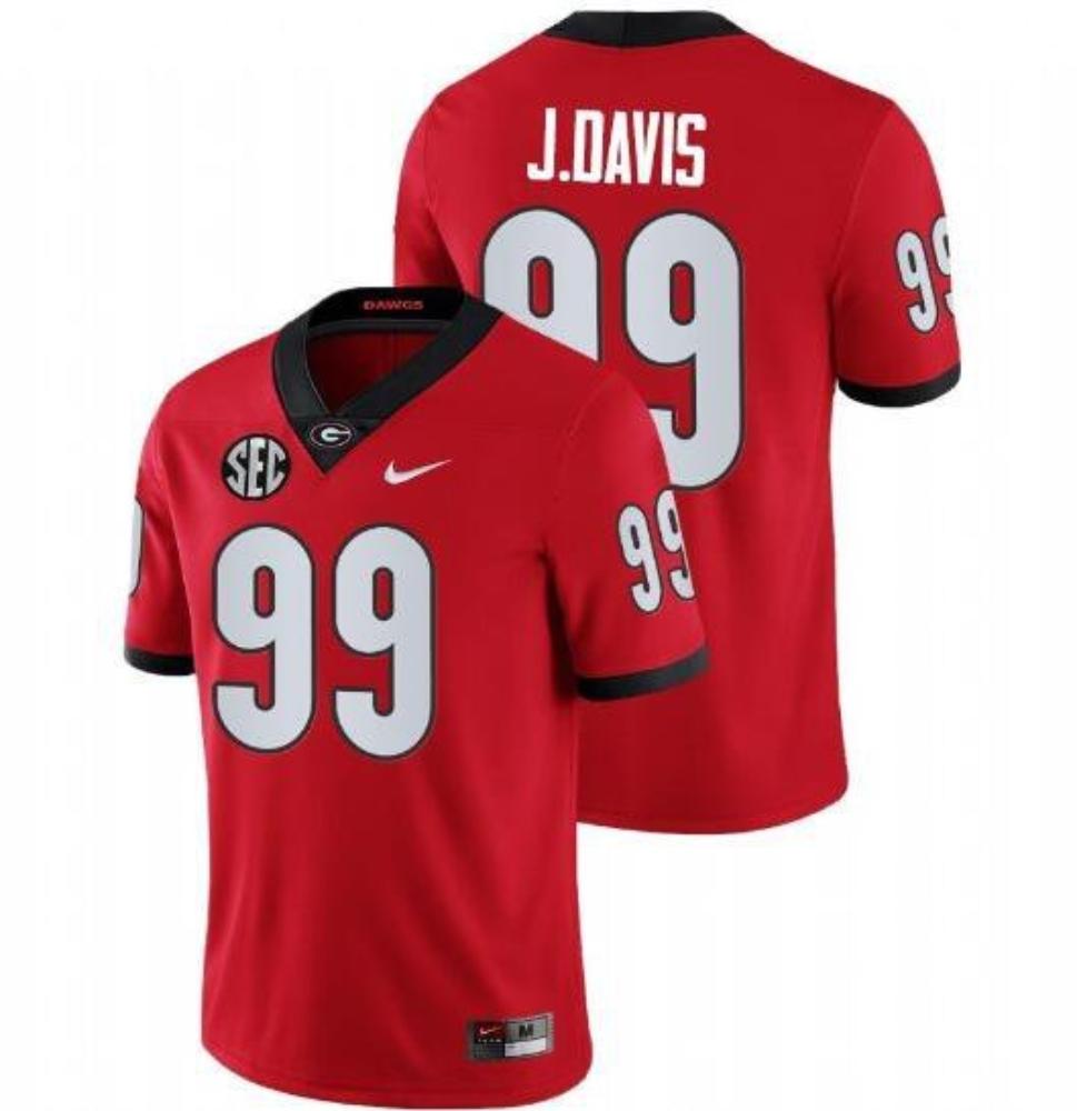 Mens Georgia Bulldogs 99 Jordan Davis Red College Football Stitched Jersey