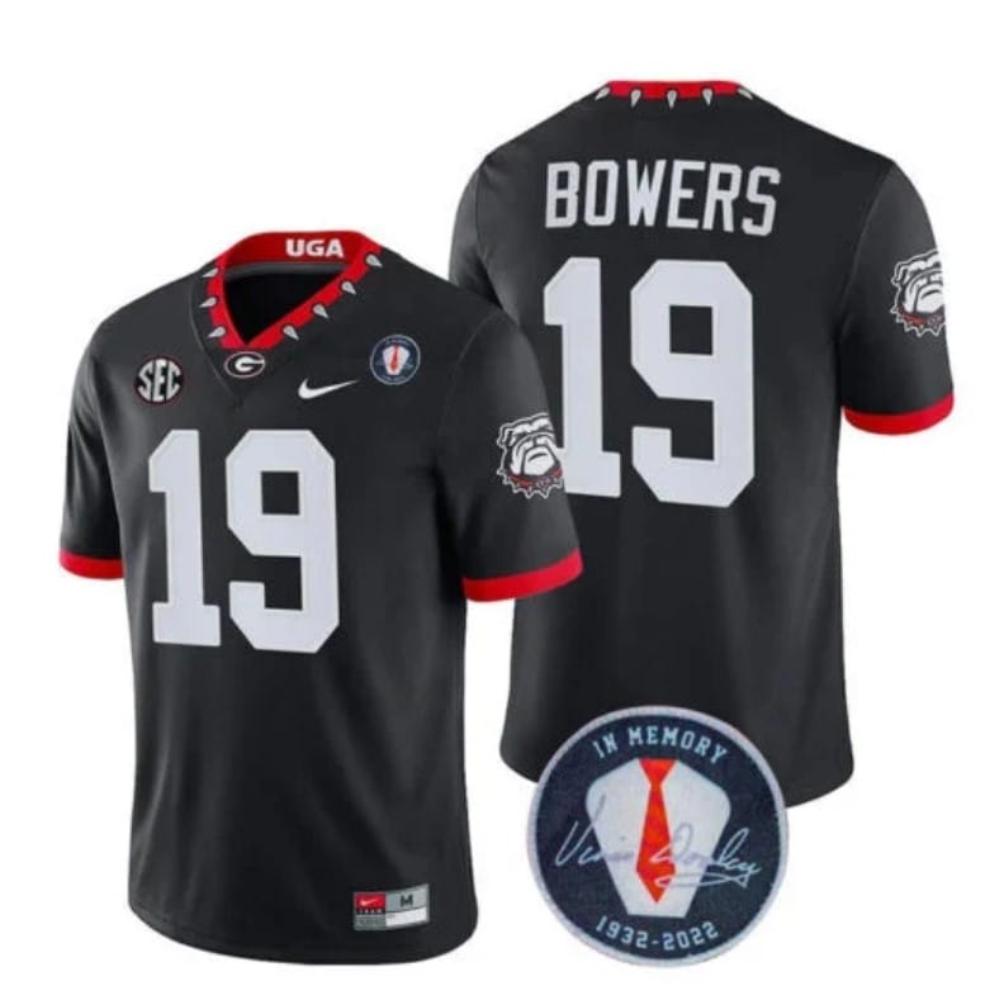 Mens Georgia Bulldogs Brock Bowers Jersey 19 Honoring Vince Dooley Patch All