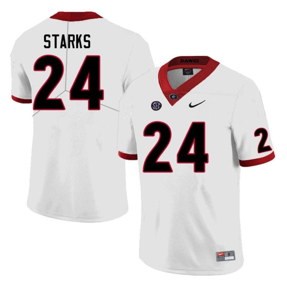 Mens Georgia Bulldogs Malaki Starks Jersey 24 College Game White