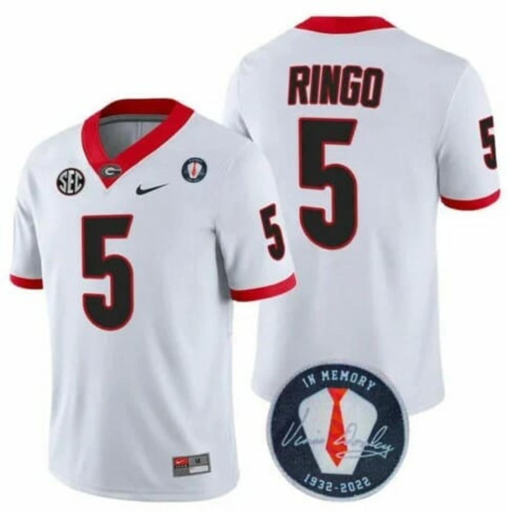 Mens Georgia Kelee Ringo 5 Honoring Vince Dooley Patch Jersey White