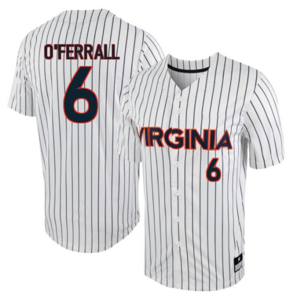 Mens Griff Oferrall 6 Jersey Virginia Cavaliers Baseball Jersey White Stripe