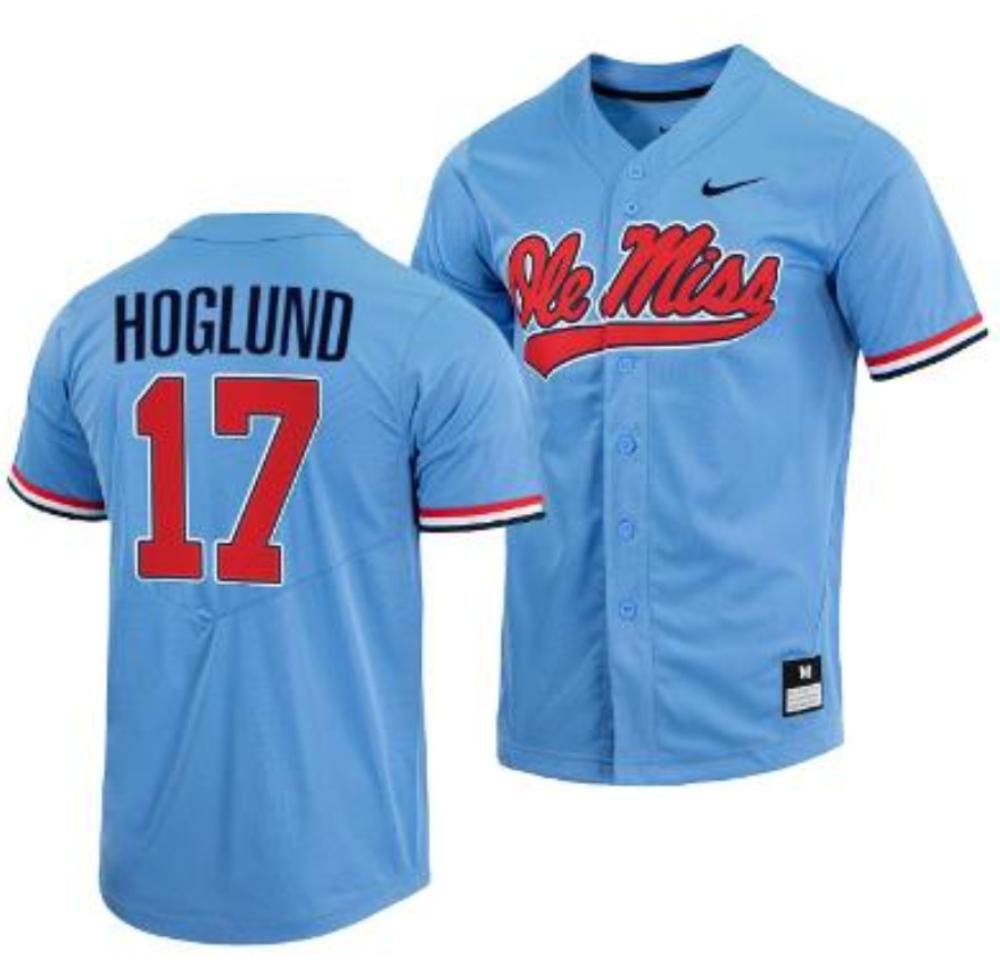 Mens Gunnar Hoglund Jersey 17 Ole Miss Rebels College Baseball Blue Stitched