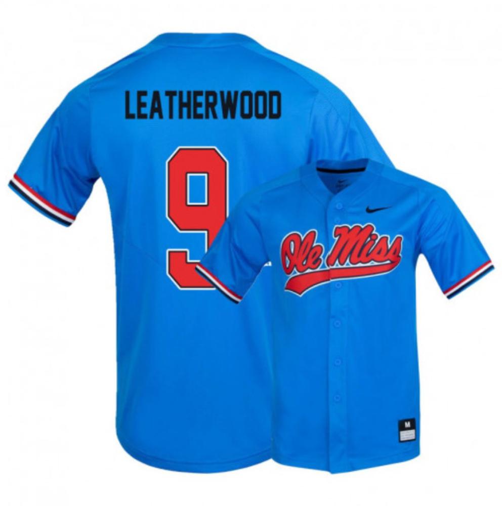 Mens Hayden Leatherwood 9 Ncaa 2024 Ole Miss Rebels Baseball Jersey Blue