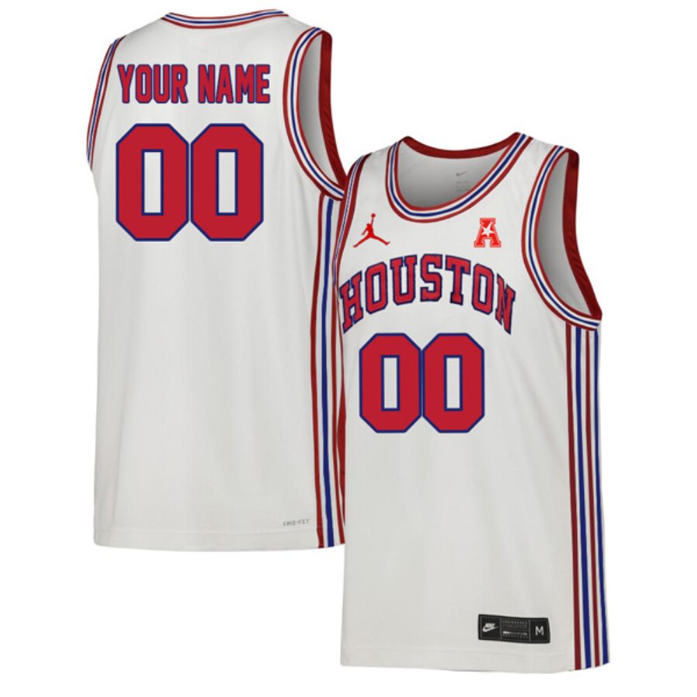 Mens Houston Cougars Basketball Throwback White Custom Jersey All Stitched