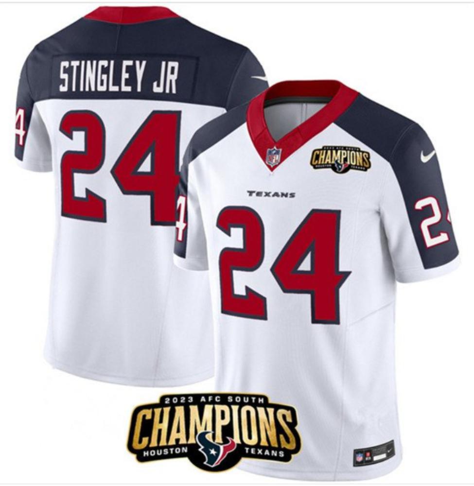 Mens Houston Texans 24 Derek Stingley Jr Whitenavy Football Stitched Jersey