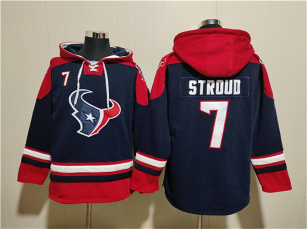 Mens Houston Texans 7 Cj Stroud Navy Ageless Pullover Hoodie