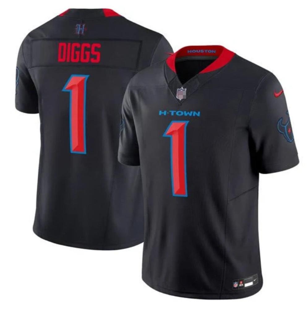 Mens Houston Texans Stefon Diggs Jersey 1 Black Football All Stitched
