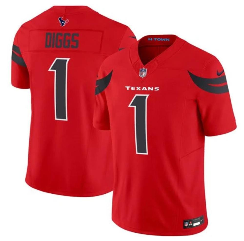 Mens Houston Texans Stefon Diggs Jersey 1 Football All Stitched Red