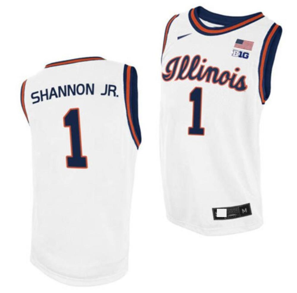 Mens Illinois Fighting Illini 1 Shannon Jr Ncaa Basketball Jersey White