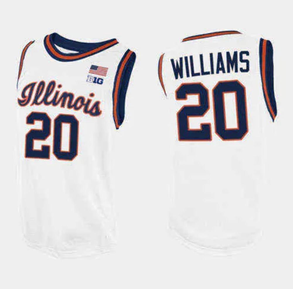 Mens Illinois Fighting Illini 20 Williams Ncaa 2023 24 Basketball Jersey White
