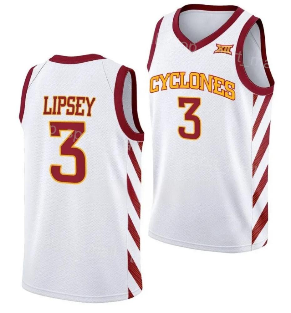 Mens Iowa State Cyclones 3 Tamin Lipsey White Replica Basketball Jersey