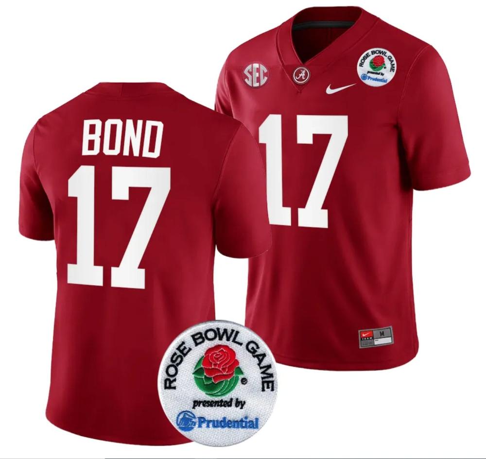 Mens Isaiah Bond Jersey 17 Alabama Crimson Tide Rose Bowl Game 2024 Patch Col