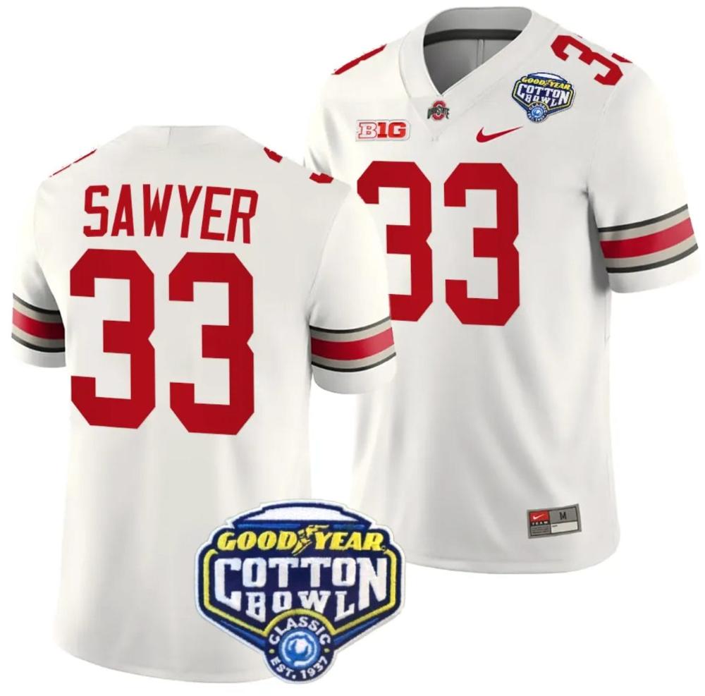 Mens Jack Sawyer Jersey 33 Ohio State Buckeyes Cotton Bowl Patch 2023 Footbal