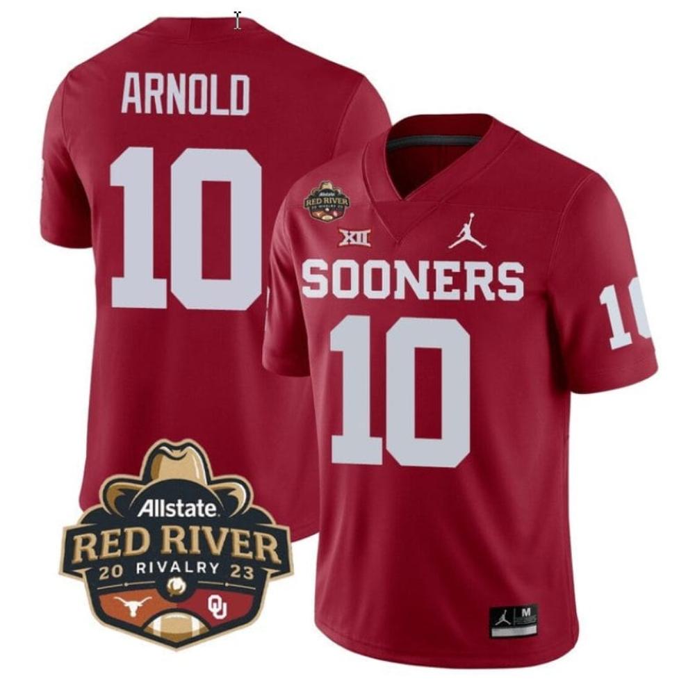 Mens Jackson Arnold Jersey 10 Oklahoma Sooners Allstate Red River Rivalry Red