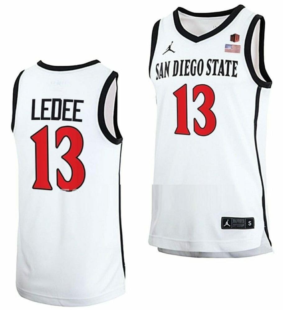 Mens Jaedon Ledee Jersey San Diego State Aztecs Basketball Home White 13