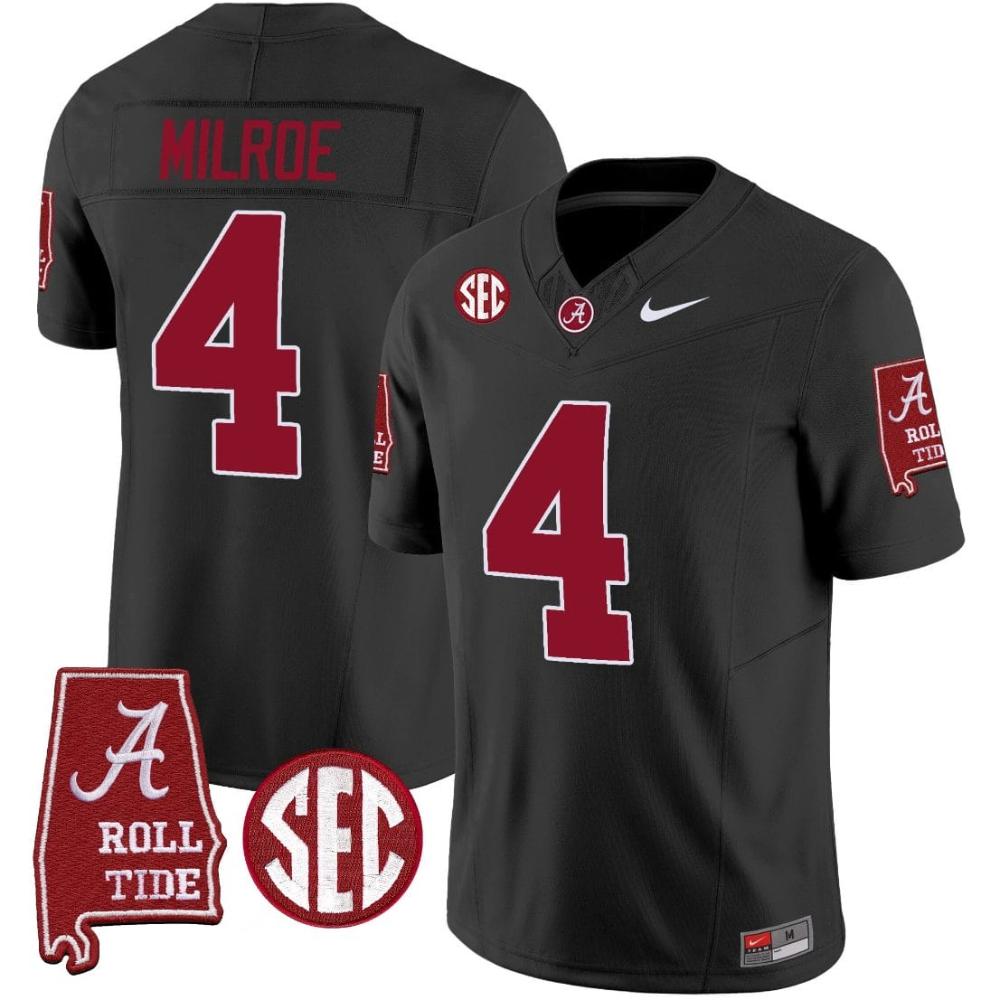 Mens Jalen Milroe Jersey 4 Alabama Crimson Tide Alabama Map Black