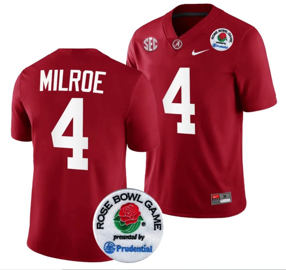 Mens Jalen Milroe Jersey 4 Alabama Crimson Tide Rose Bowl Game 2024 Patch Col
