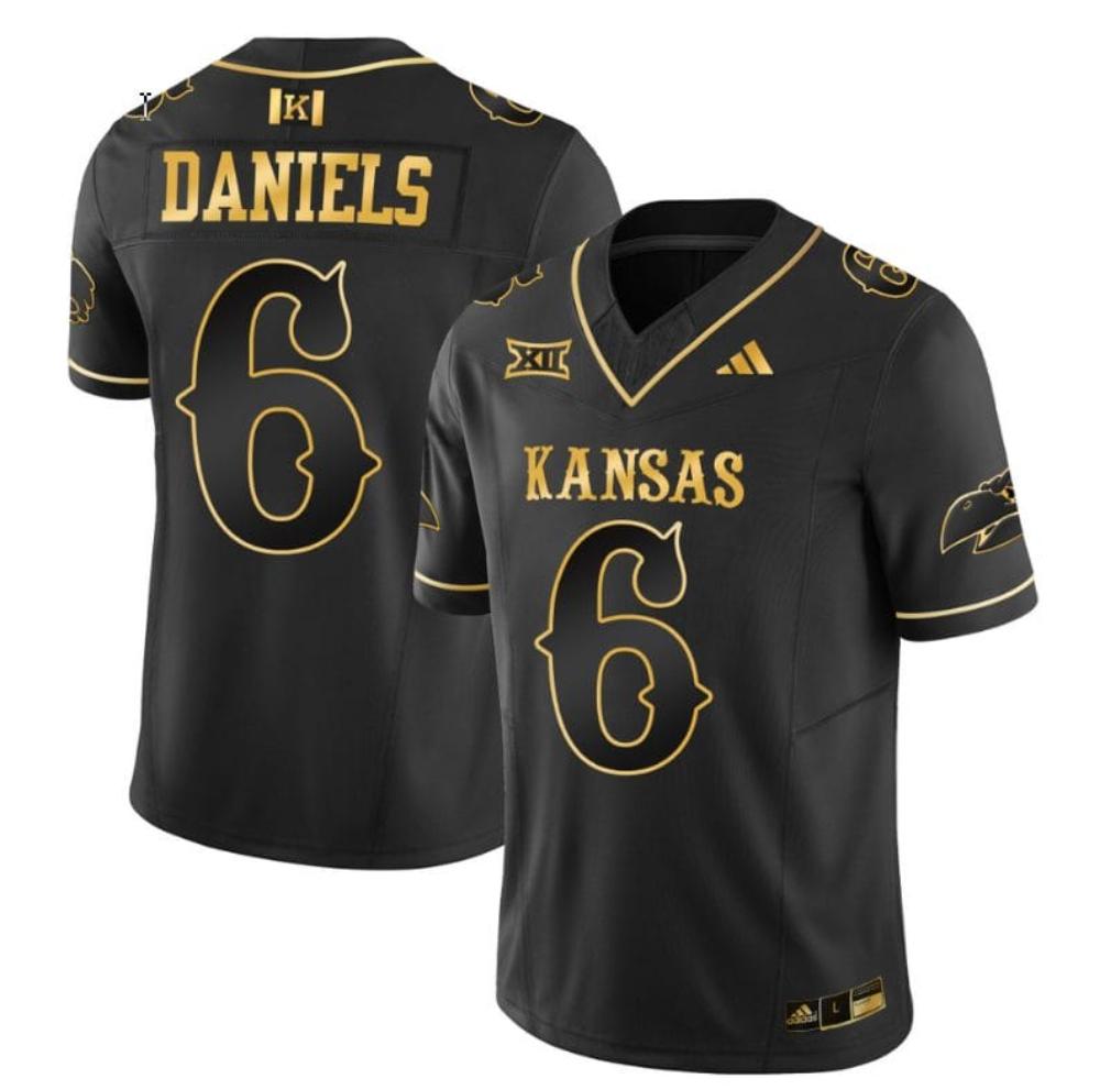 Mens Jalon Daniels Jersey 6 Kansas Jayhawks Blackhawk Gold Vapor Football Bla