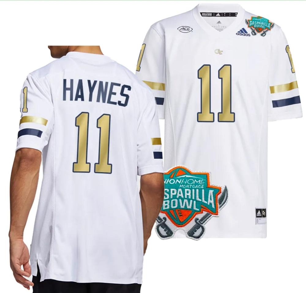 Mens Jamal Haynes Jersey 11 Georgia Tech Yellow Jackets 2023 Gasparilla White