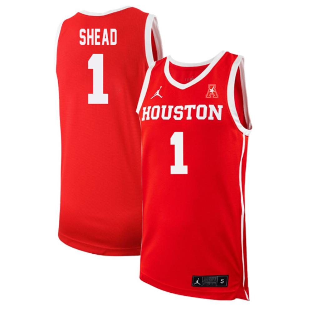Mens Jamal Shead 1 Houston Cougars College Basketball Red Game Jersey Stitched