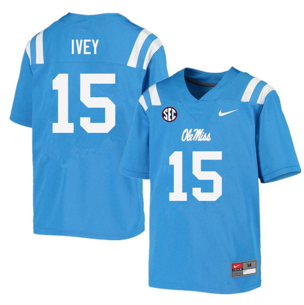 Mens Jared Ivey 15 Blue Jersey Ole Miss Rebels College Football Jerseys