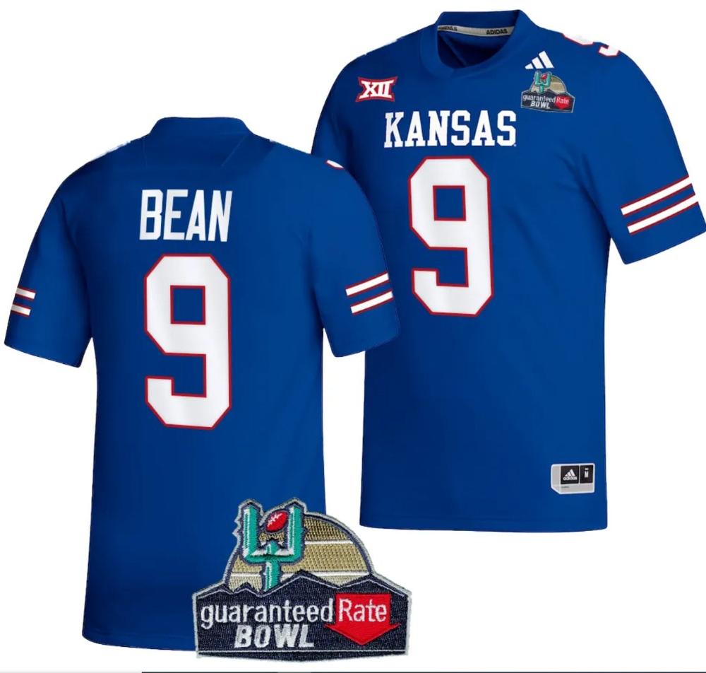 Mens Jason Bean Jersey 9 Kansas Jayhawks 2023 Guaranteed Rate Bowl Champs Foo
