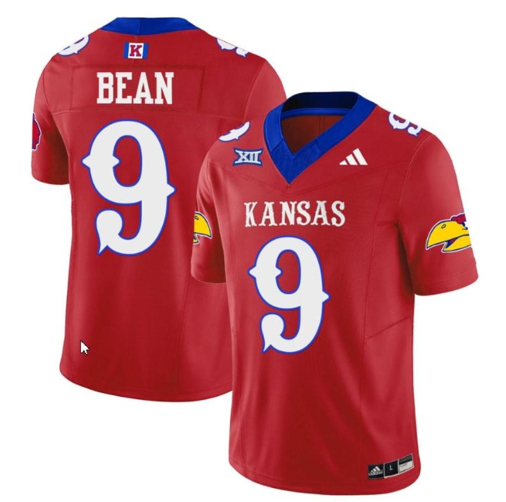 Mens Jason Bean Jersey 9 Kansas Jayhawks Blackhawk Red