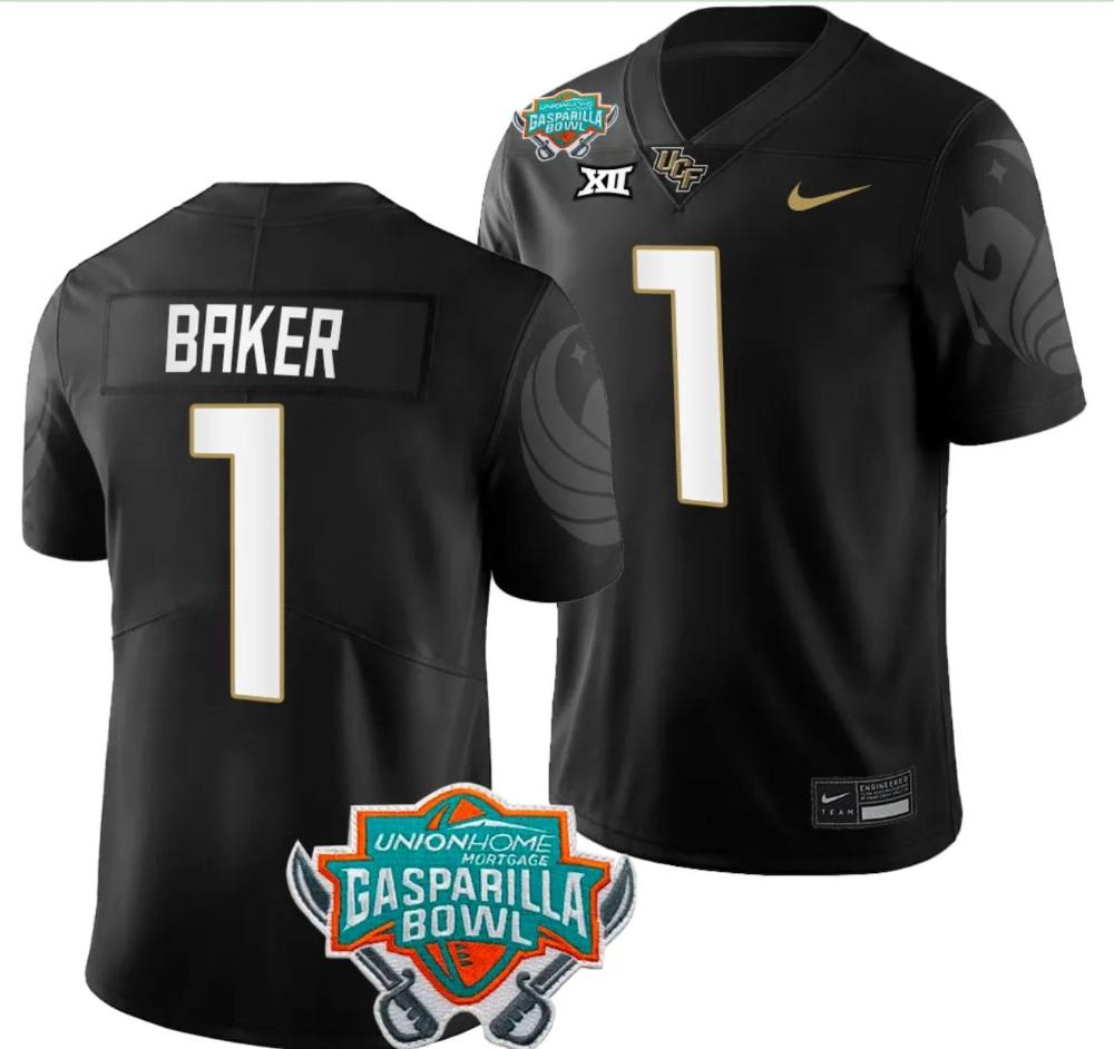 Mens Javon Baker Jersey 1 Ucf Knights 2023 Gasparilla Bowl Patch Football Bla