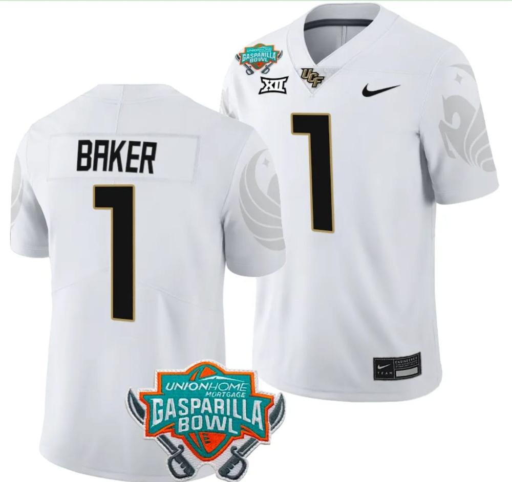 Mens Javon Baker Jersey 1 Ucf Knights 2023 Gasparilla White