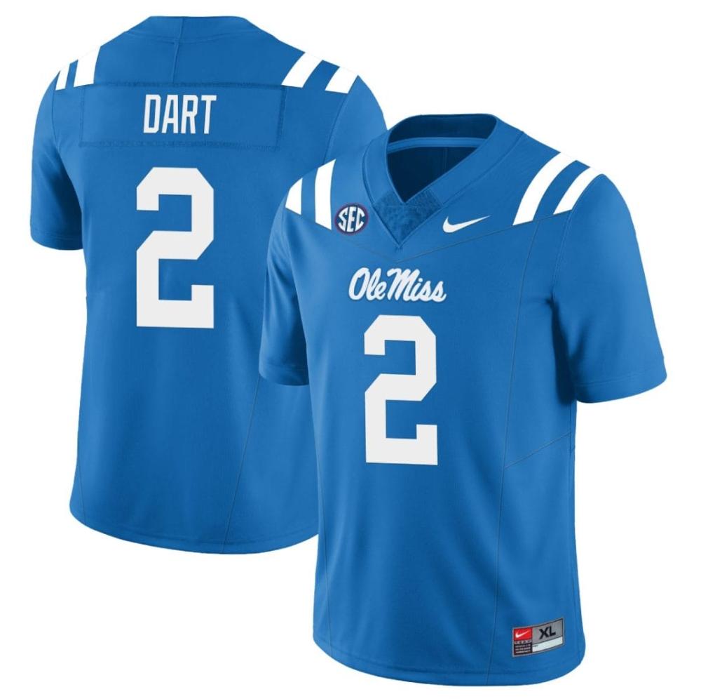 Mens Jaxson Dart Jersey 2 Ole Miss Rebels Football Blue