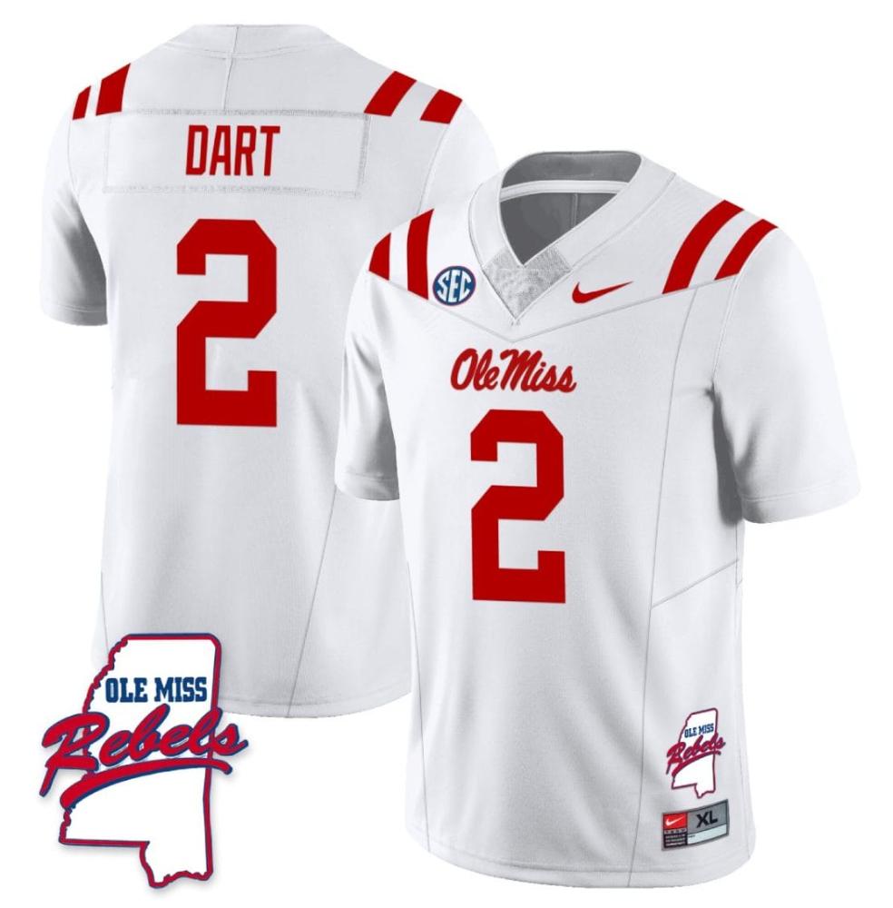 Mens Jaxson Dart Jersey 2 Ole Miss Rebels Football Ole Map White