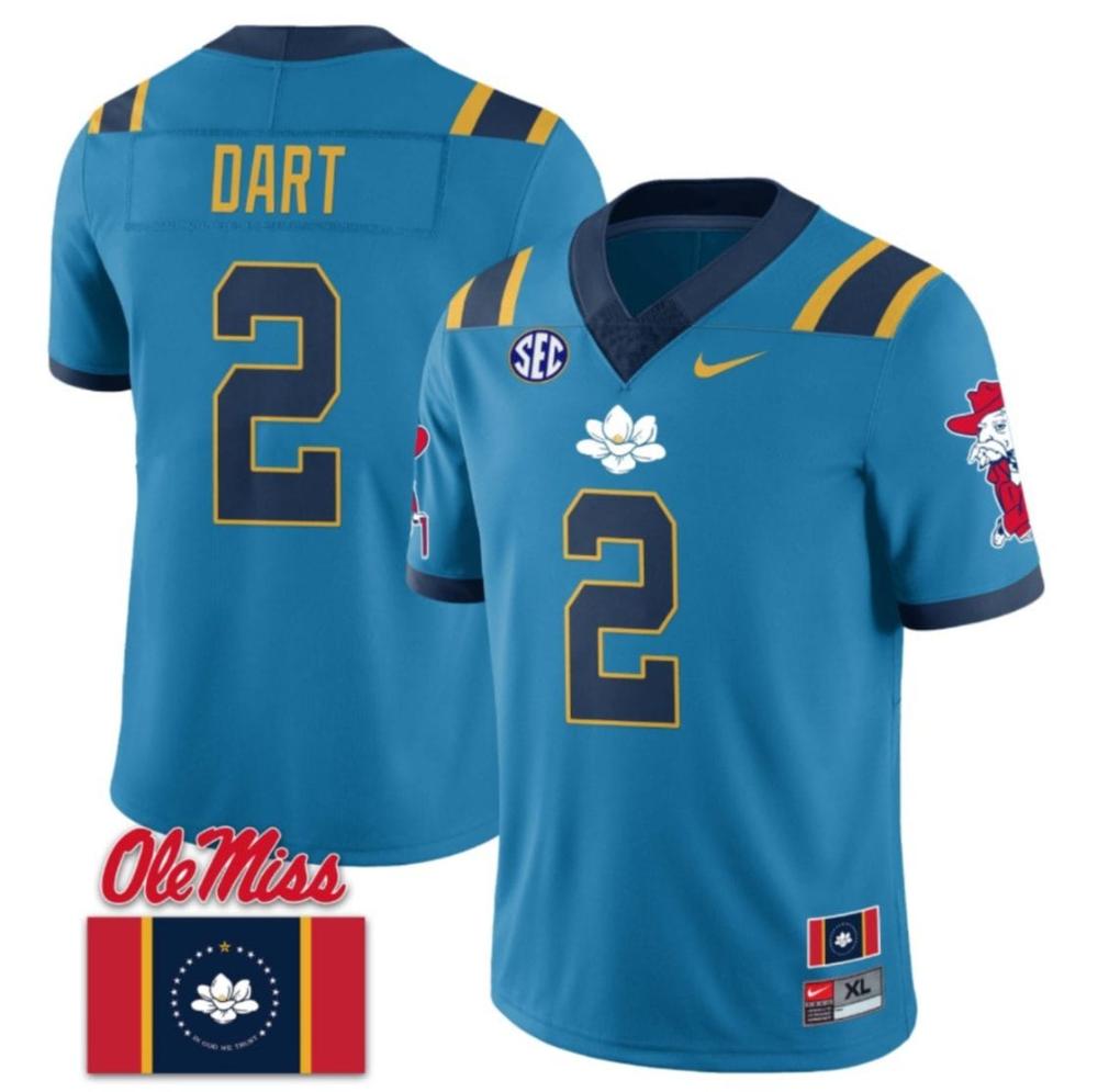 Mens Jaxson Dart Jersey 2 Ole Miss Rebels Football Ole Miss Flag Blue 1