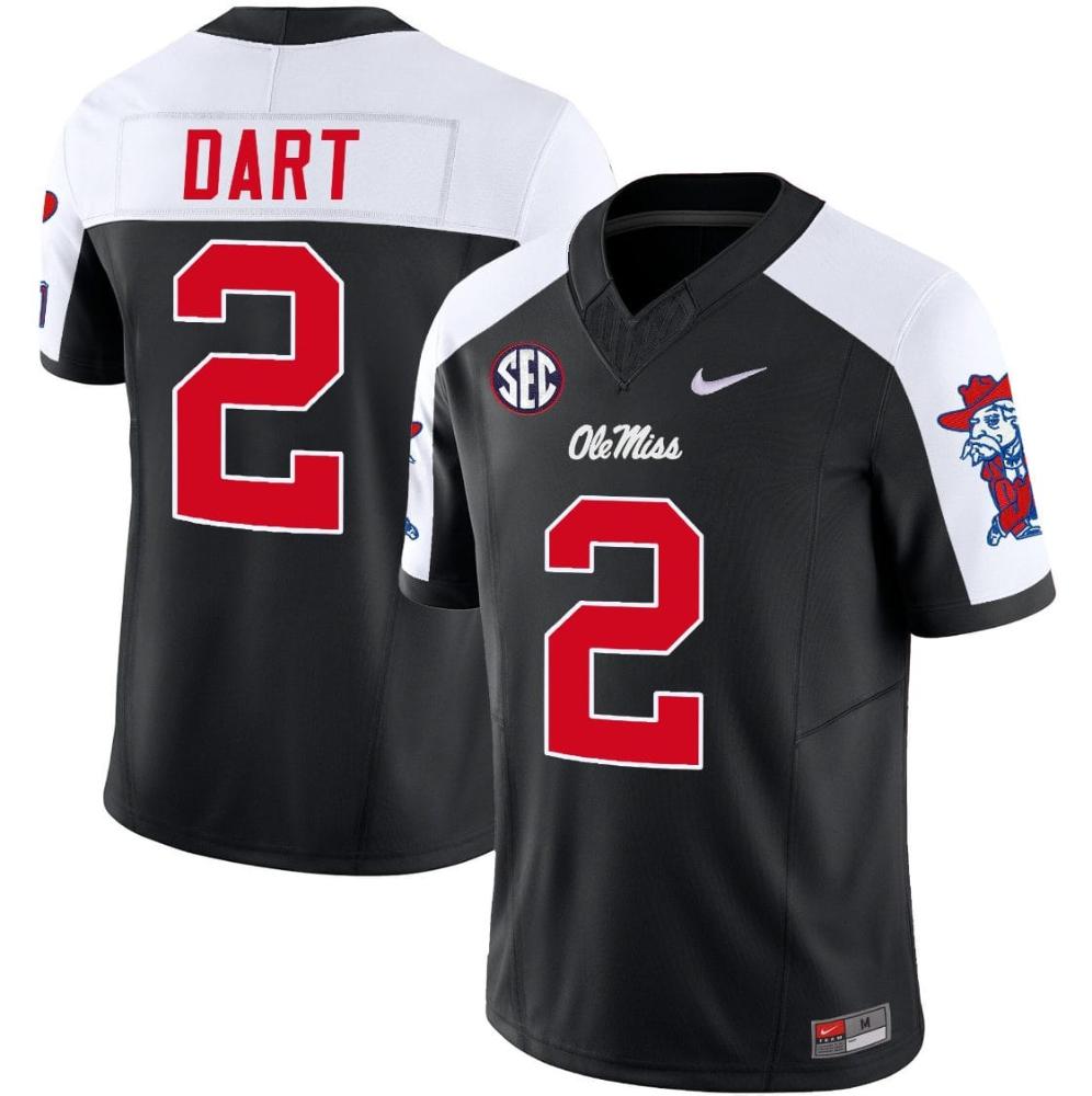 Mens Jaxson Dart Jersey 2 Ole Miss Rebels Football Vapor Limited Black Altern