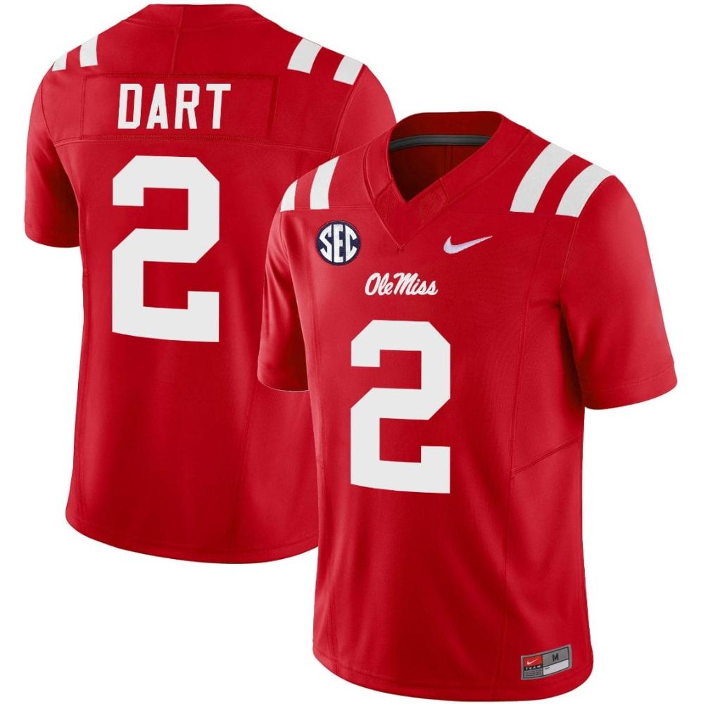 Mens Jaxson Dart Jersey 2 Ole Miss Rebels Football Vapor Limited Red