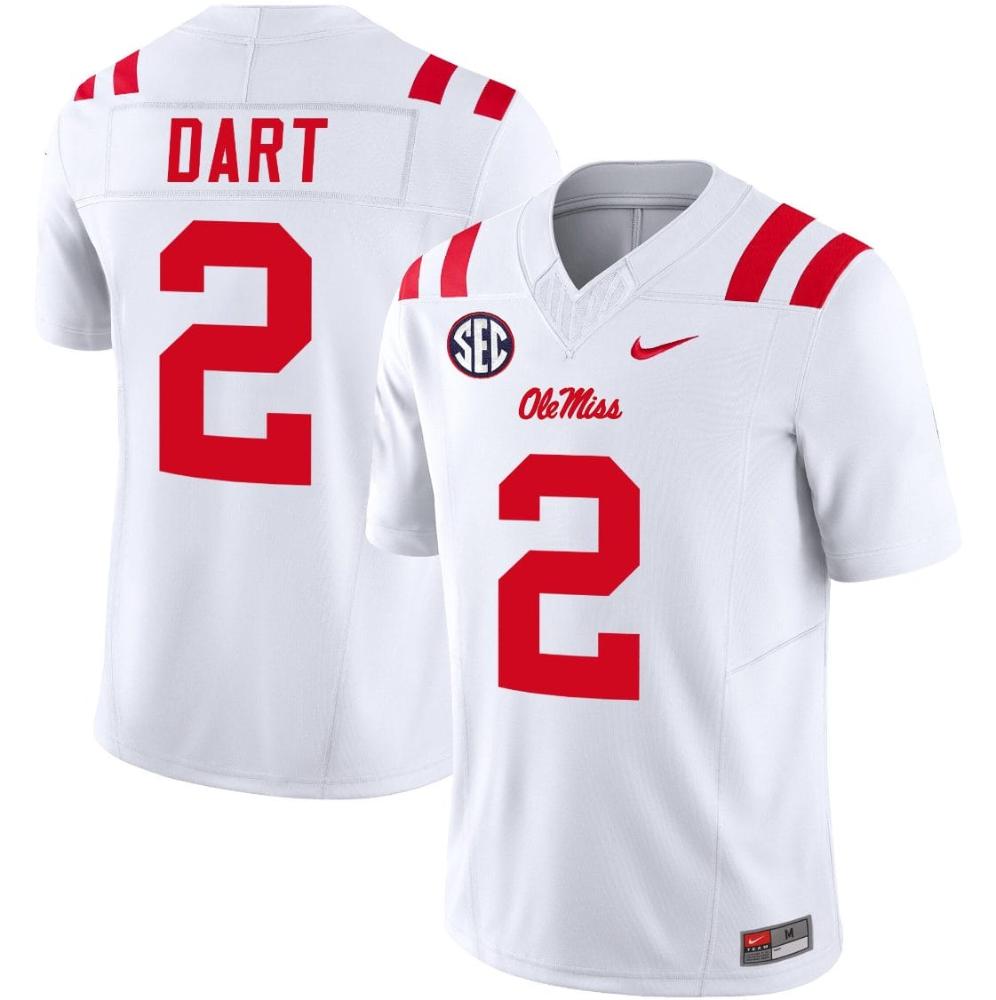 Mens Jaxson Dart Jersey 2 Ole Miss Rebels Football Vapor Limited White