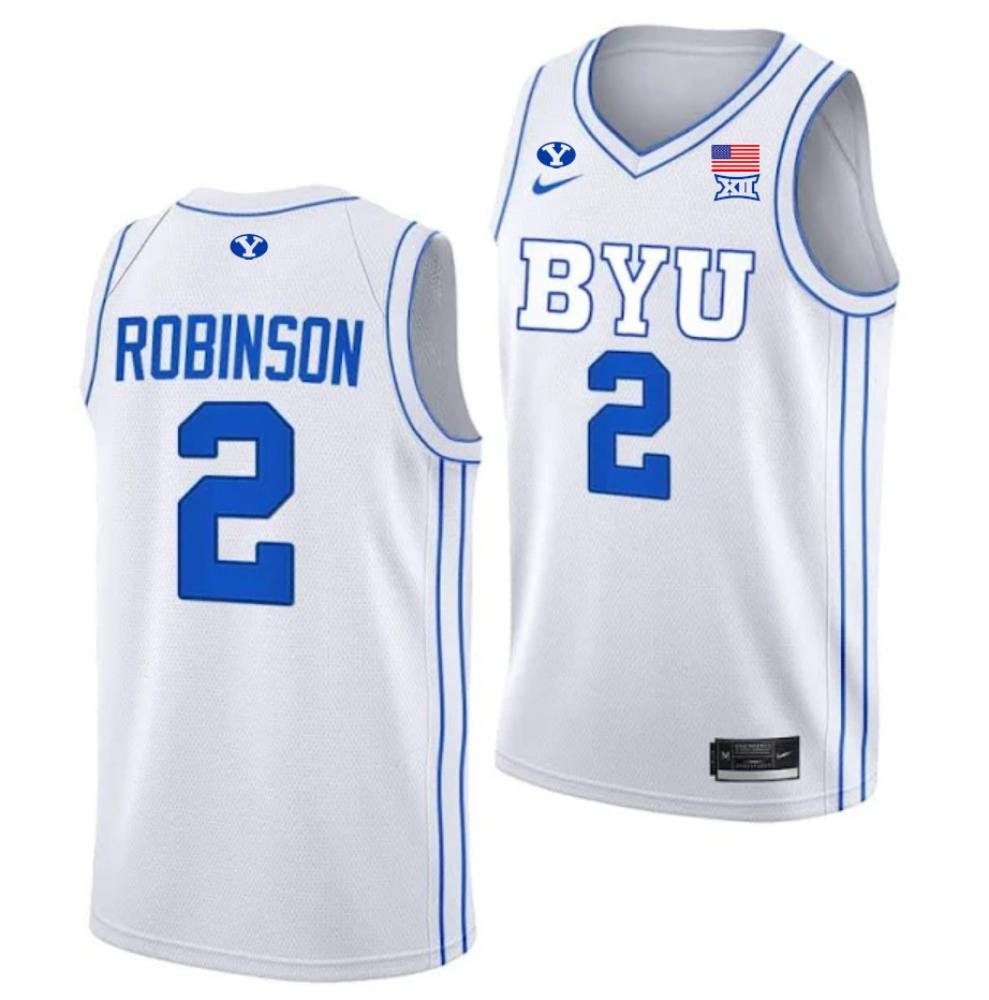Mens Jaxson Robinson 2 Jersey Byu Cougars College Basketball White Jersey