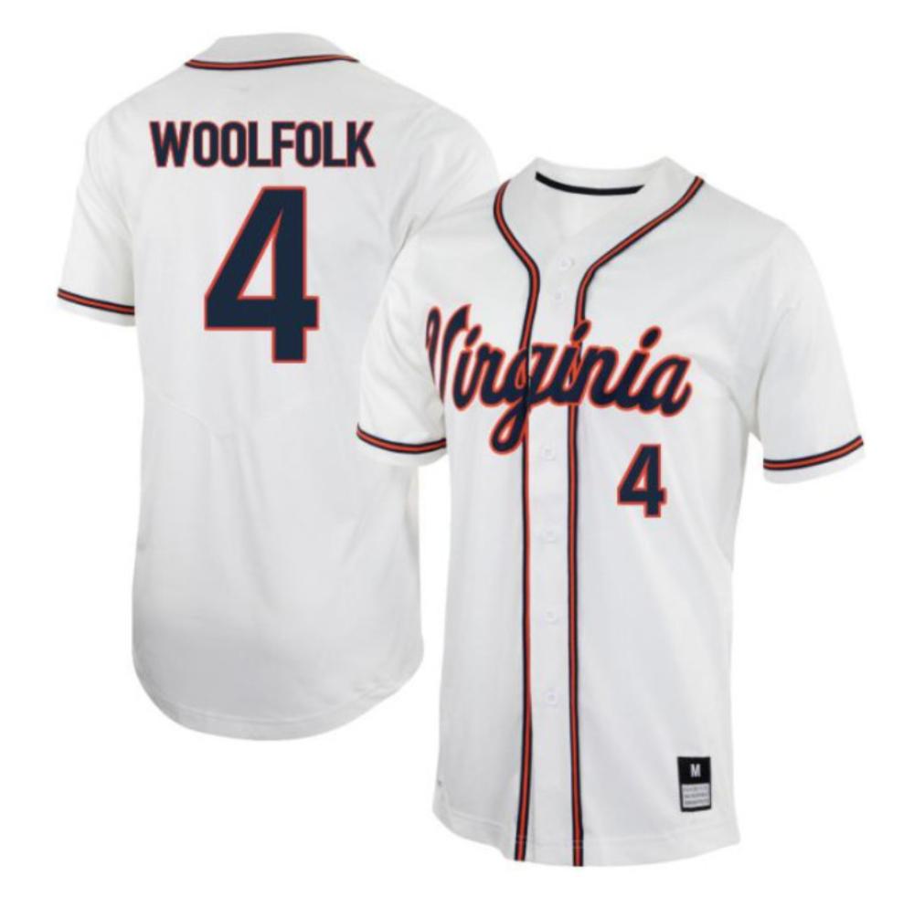 Mens Jay Woolfolk 4 Jersey Virginia Cavaliers Baseball Jersey White