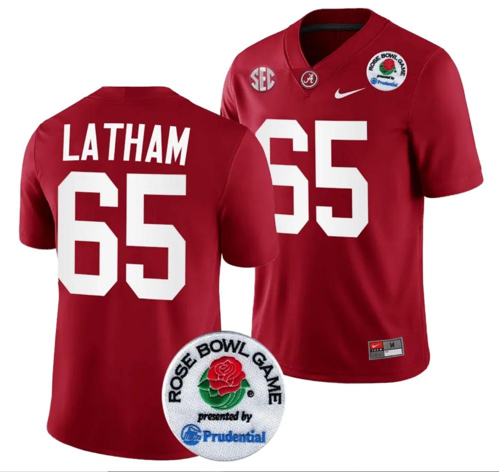 Mens Jc Latham Jersey 65 Alabama Crimson Tide Rose Bowl Game 2024 Patch Colle