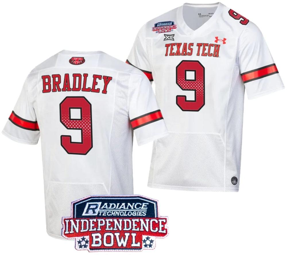 Mens Jerand Bradley Jersey 9 Texas Tech Red Raiders Independence 2023 White