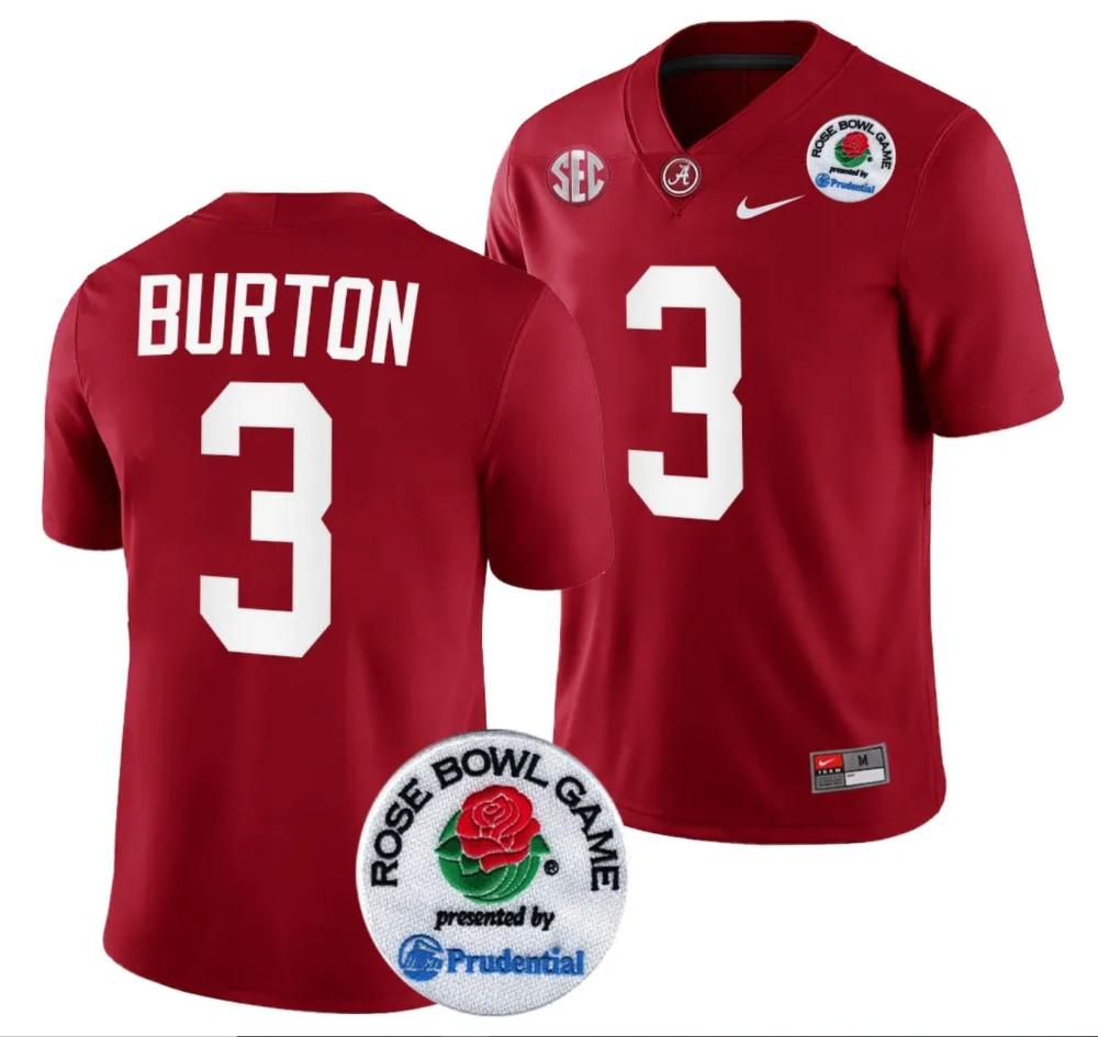 Mens Jermaine Burton Jersey 3 Alabama Crimson Tide Rose Bowl Game 2024 Patch