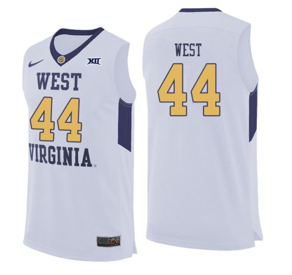 Mens Jerry West 44 White West Virginia Mountaineers Basketball Jersey