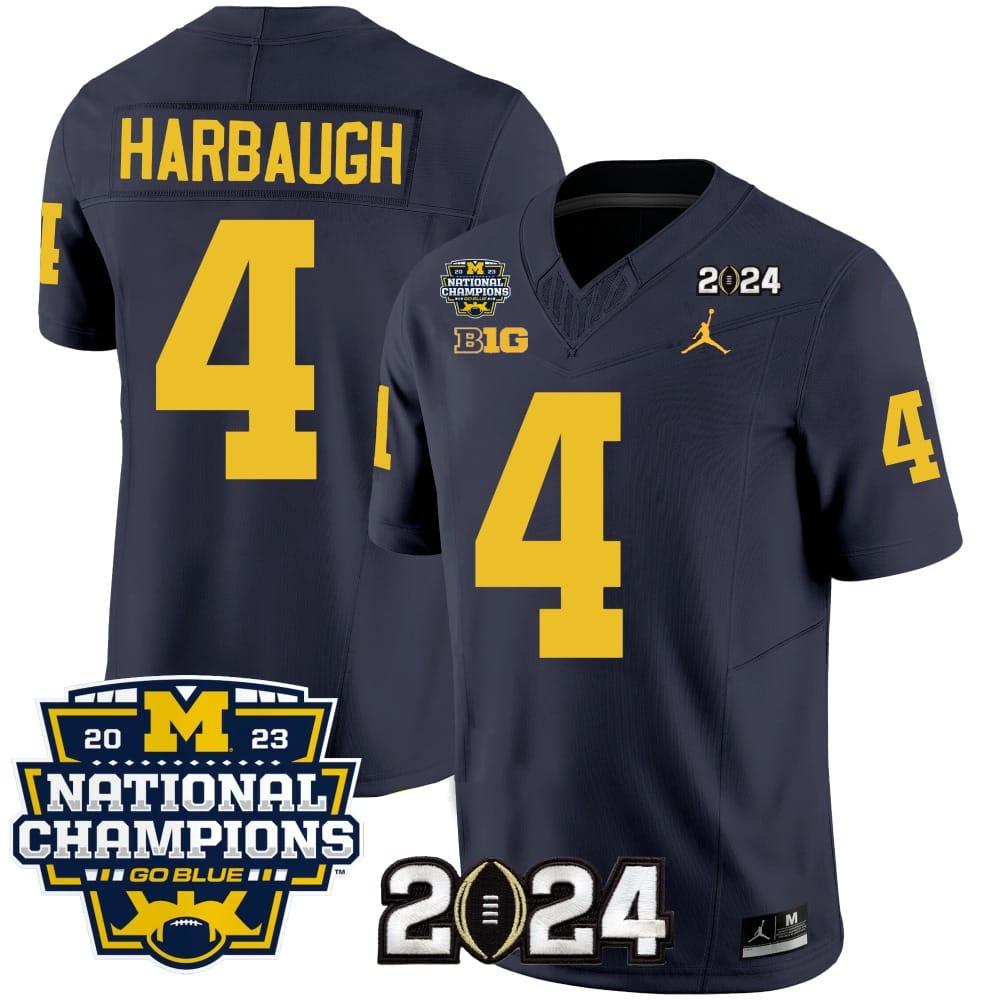 Mens Jim Harbaugh Jersey 4 Michigan Wolverines 2024 National Champions Patch