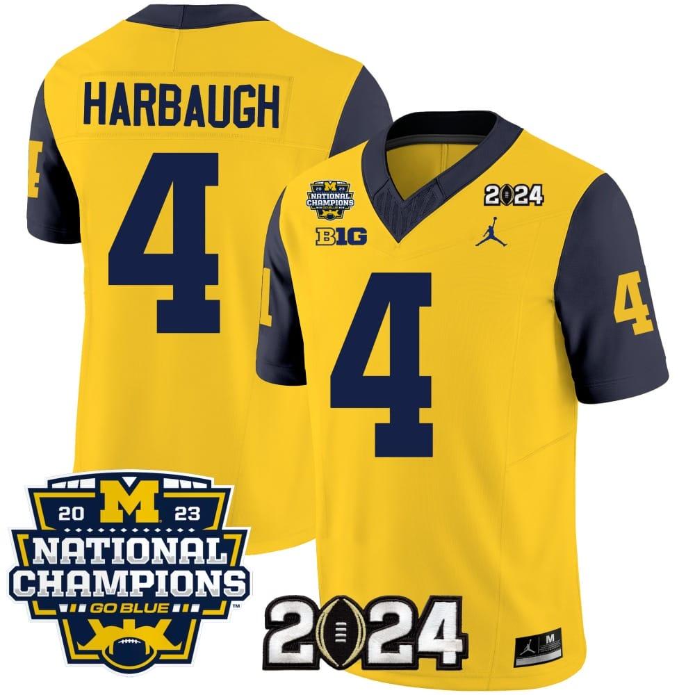 Mens Jim Harbaugh Jersey 4 Michigan Wolverines 2024 National Champions Patchsdy1cxa983_90