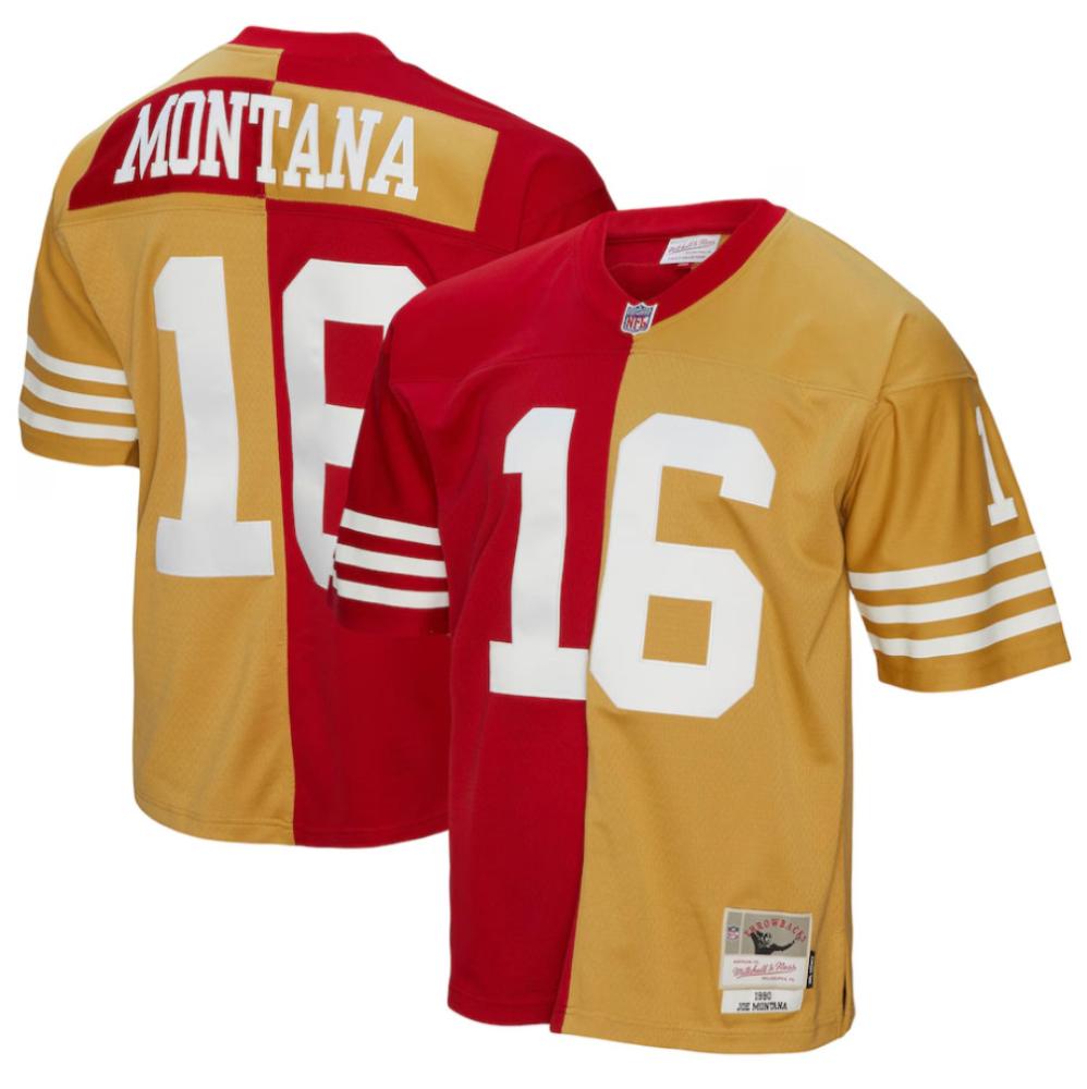 Mens Joe Montana 16 Scarletgold San Francisco 49ers 1990 Split Legacy Jersey