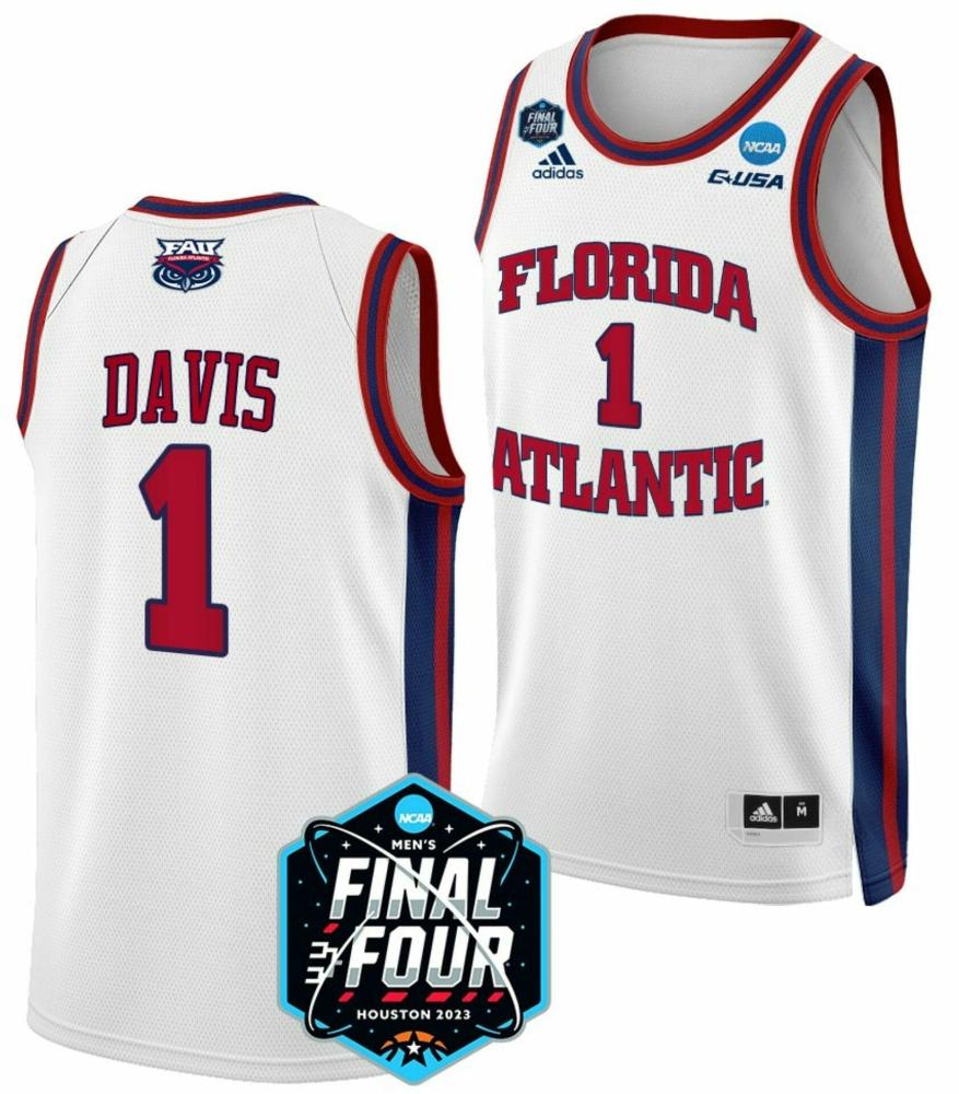 Mens Johnell Davis Jersey Fau Owls Basketball 2023 Ncaa Final Four White 1